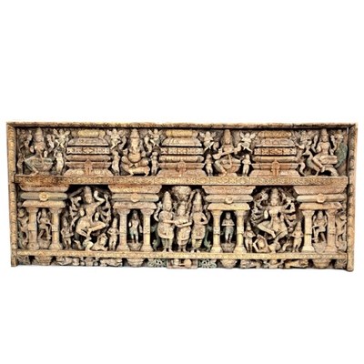 Lot 317 - A Thai carved wood relief of seven Buddhas...