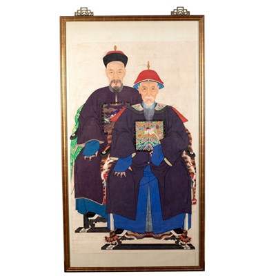 Lot 319 - A Qing Chinese ancestor portrait group of two...