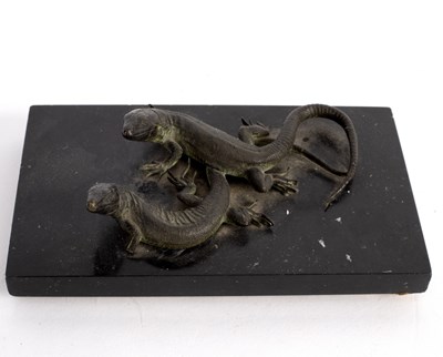 Lot 355 - A finely cast bronze figure of two lizards,...