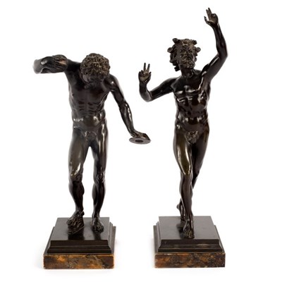 Lot 357 - A matched pair of bronze figures of dancing...