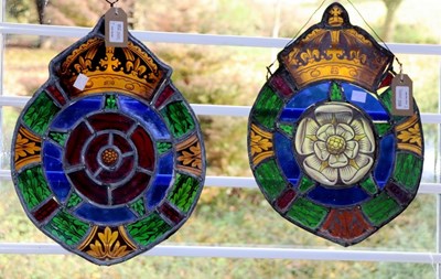 Lot 358 - A pair of stained glass roundels, the Tudor...