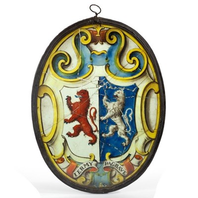 Lot 359 - A 17th Century oval stained glass panel...