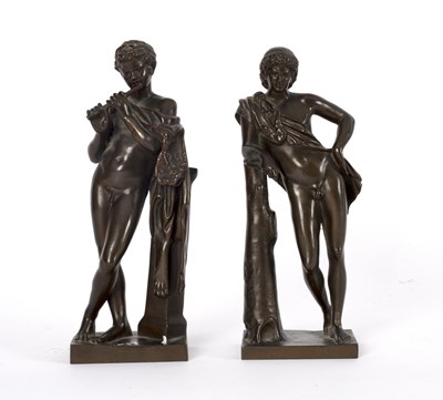 Lot 361 - A pair of bronze figures of musicians, after...