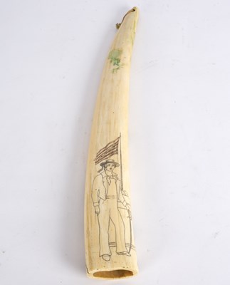 Lot 367 - An American scrimshaw marine ivory tusk,...