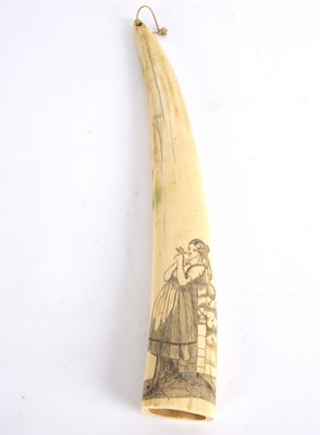 Lot 367 - An American scrimshaw marine ivory tusk,...