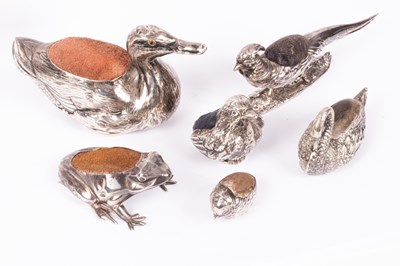 Lot 171 - Six novelty silver pincushions