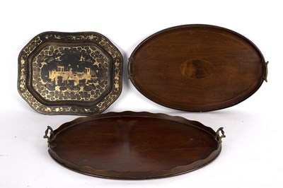 Lot 401 - Two oval trays with galleried two-handled...