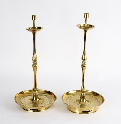 Lot 413 - A pair of brass candlesticks, Chinese, 19th...