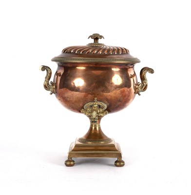 Lot 422 - A copper samovar with ivory handles, gadrooned...