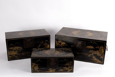 Lot 444 - A set of three graduated Chinese gold and...