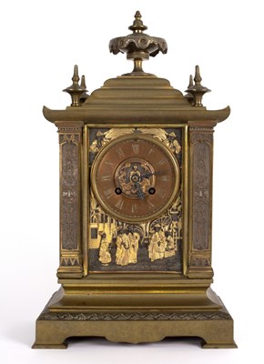 Lot 453 - A gilt brass and metal mantel clock with...