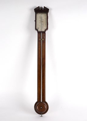 Lot 464 - A mahogany cased stick barometer, the silvered...