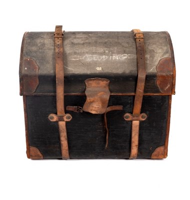 Lot 525 - A dome top trunk with leather straps, 79cm wide