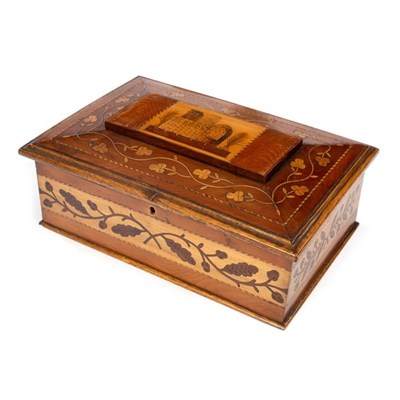 Lot 537 - A Killarney marquetry workbox, the cover...