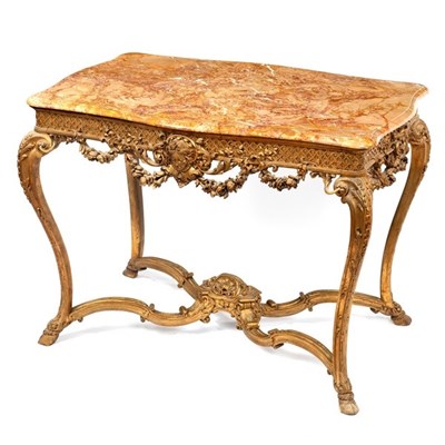 Lot 591 - A gilded marble topped table of serpentine...