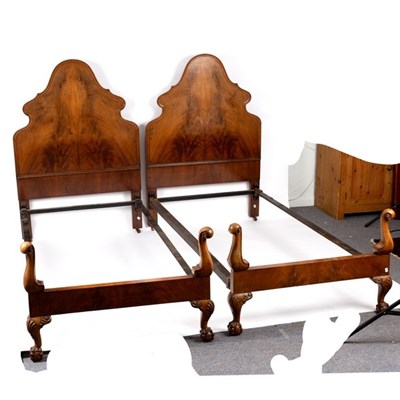 Lot 601 - A pair of walnut single bed ends, each with...