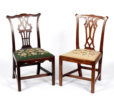 Lot 605 - Two 18th Century mahogany single chairs with...