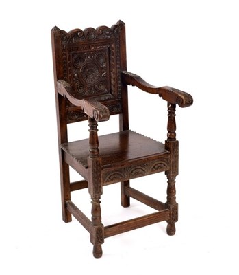 Lot 626 - A child's 17th Century style oak chair with...