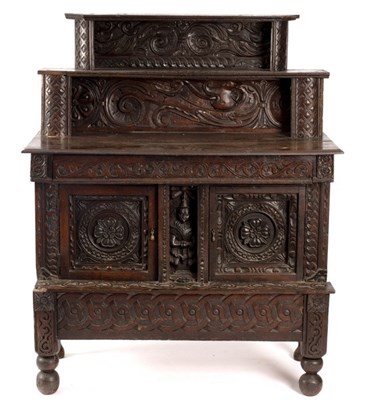 Lot 627 - An oak court cupboard constructed from 17th...