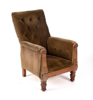 Lot 630 - A William IV button back chair on carved front...