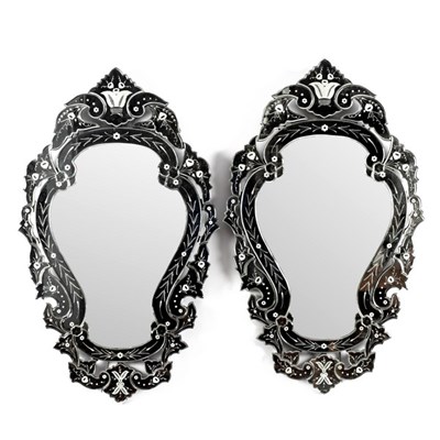 Lot 643 - A pair of Venetian style wall mirrors, the...