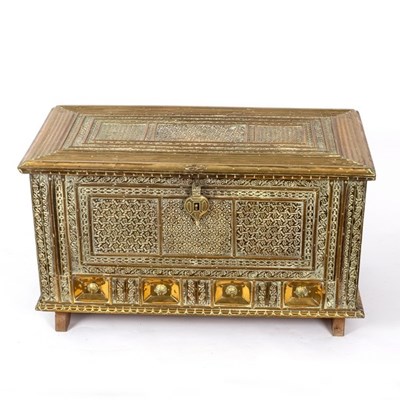 Lot 644 - A Chinese brass covered chest with hinged...