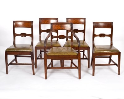 Lot 656 - A set of five Regency mahogany bar back dining...