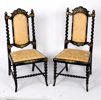 Lot 667 - A pair of Victorian ebonised side chairs with...