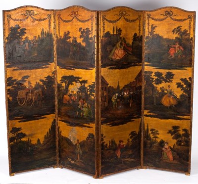 Lot 675 - A four-fold screen, 19th Century, with arched...