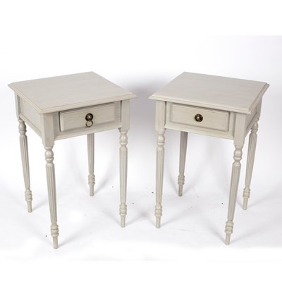 Lot 684 - A pair of painted bedside tables, each fitted...