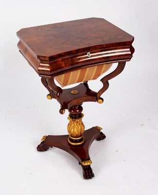 Lot 710 - A Victorian mahogany sewing table with concave...