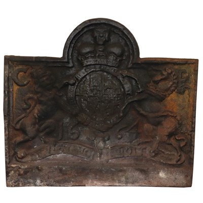 Lot 739 - A cast iron fireback with arch cresting...