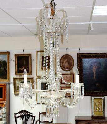 Lot 784 - An Osler style cut glass three-light...