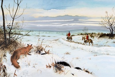 Lot 833 - Audrey Foskett/Hunting in the Snow/signed/oil...