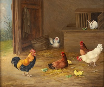 Lot 858 - Manner of Edgar Hunt/Chickens and a Rabbit in...