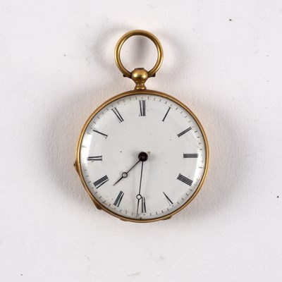 Lot 8 - A gold and enamel cylinder pocket watch, circa...