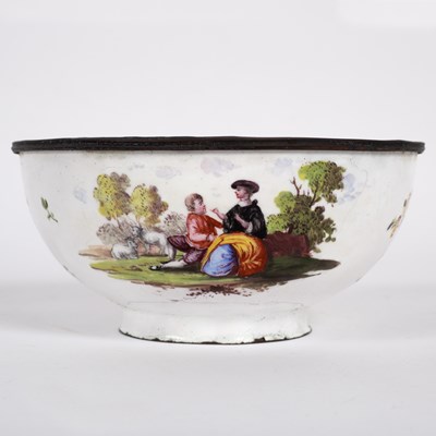 Lot 13 - A white enamel sugar bowl, English, circa 1770,...
