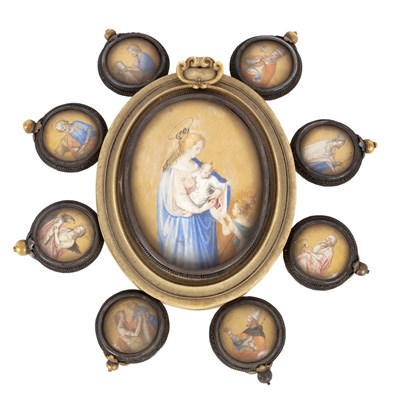 Lot 18 - A gouache miniature of the Virgin and Child,...