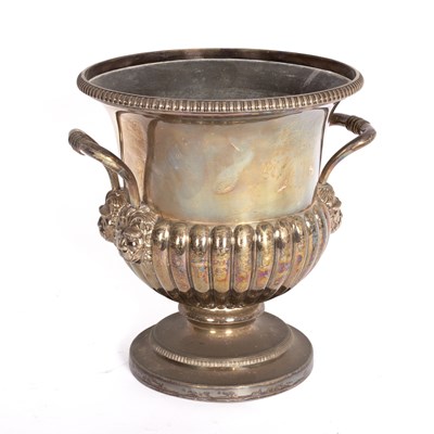 Lot 104 - A lobed Sheffield plate wine cooler, urn...