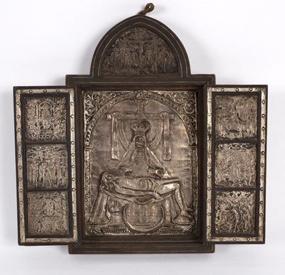 Lot 120 - A Greek triptych, circa 1870, embossed in...