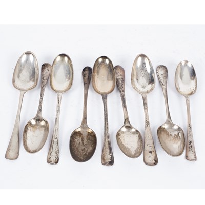 Lot 210 - Nine 18th Century silver dessert spoons, three...