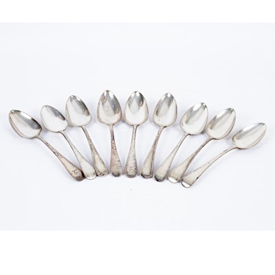 Lot 214 - Nine old English pattern silver tablespoons,...