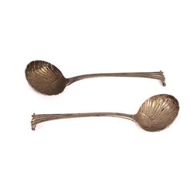 Lot 223 - A pair of Onslow pattern silver sauce ladles,...