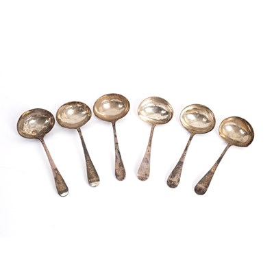 Lot 234 - Four old English pattern silver sauce ladles,...