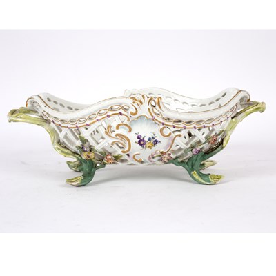 Lot 444 - A Meissen flower-encrusted pierced oval basket,...