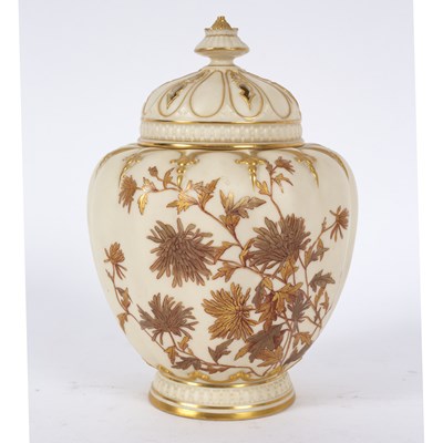 Lot 454 - A Royal Worcester fluted ovoid pot pourri jar...