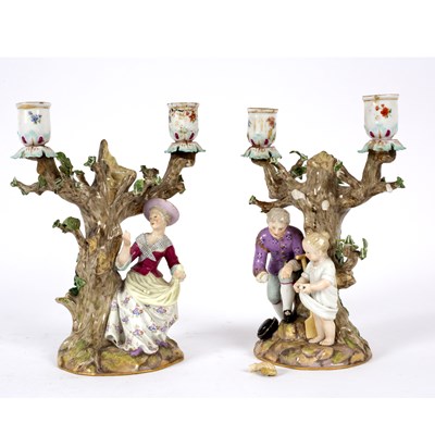 Lot 461 - A pair of Meissen porcelain candlestick groups,...