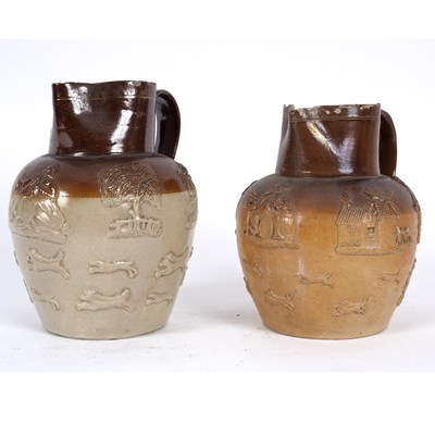 Lot 473 - Two brown glazed stoneware hunting jugs, circa...