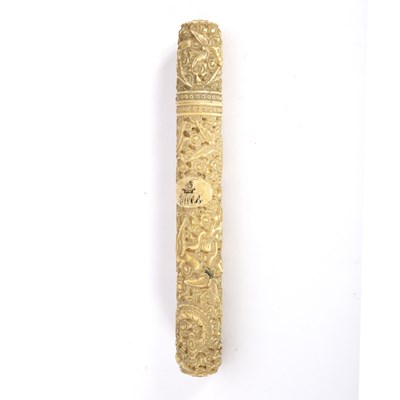 Lot 494 - A Chinese export ivory bodkin case, late 19th...