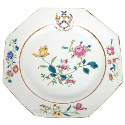 Lot 498 - A Chinese famille rose octagonal armorial dish,...